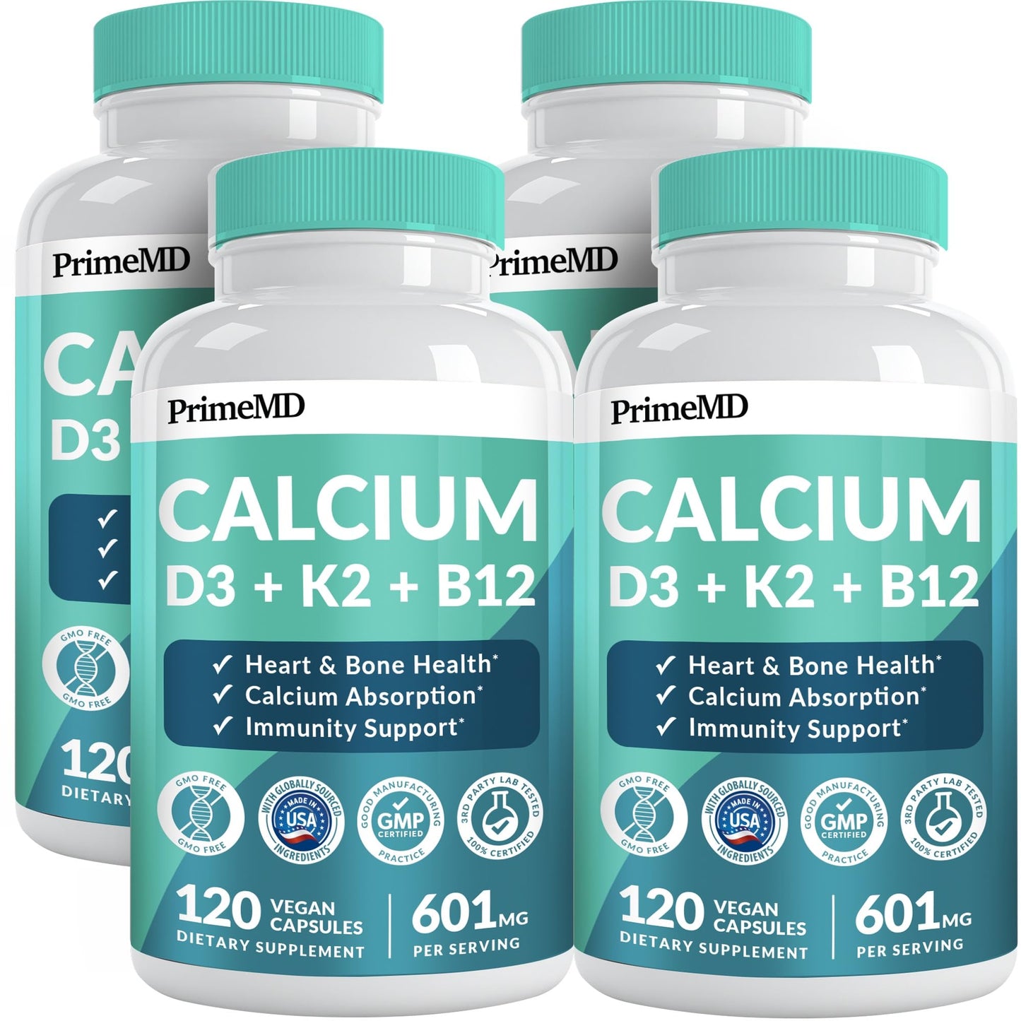 4-in-1 Calcium 1200mg with Vitamin D3 - Calcium Supplement for Women and Men with Vitamin K2 B12 5000 IU - Extra Strength Calcium Citrate for Bone and Heart Support (120ct) Nirvana Guru