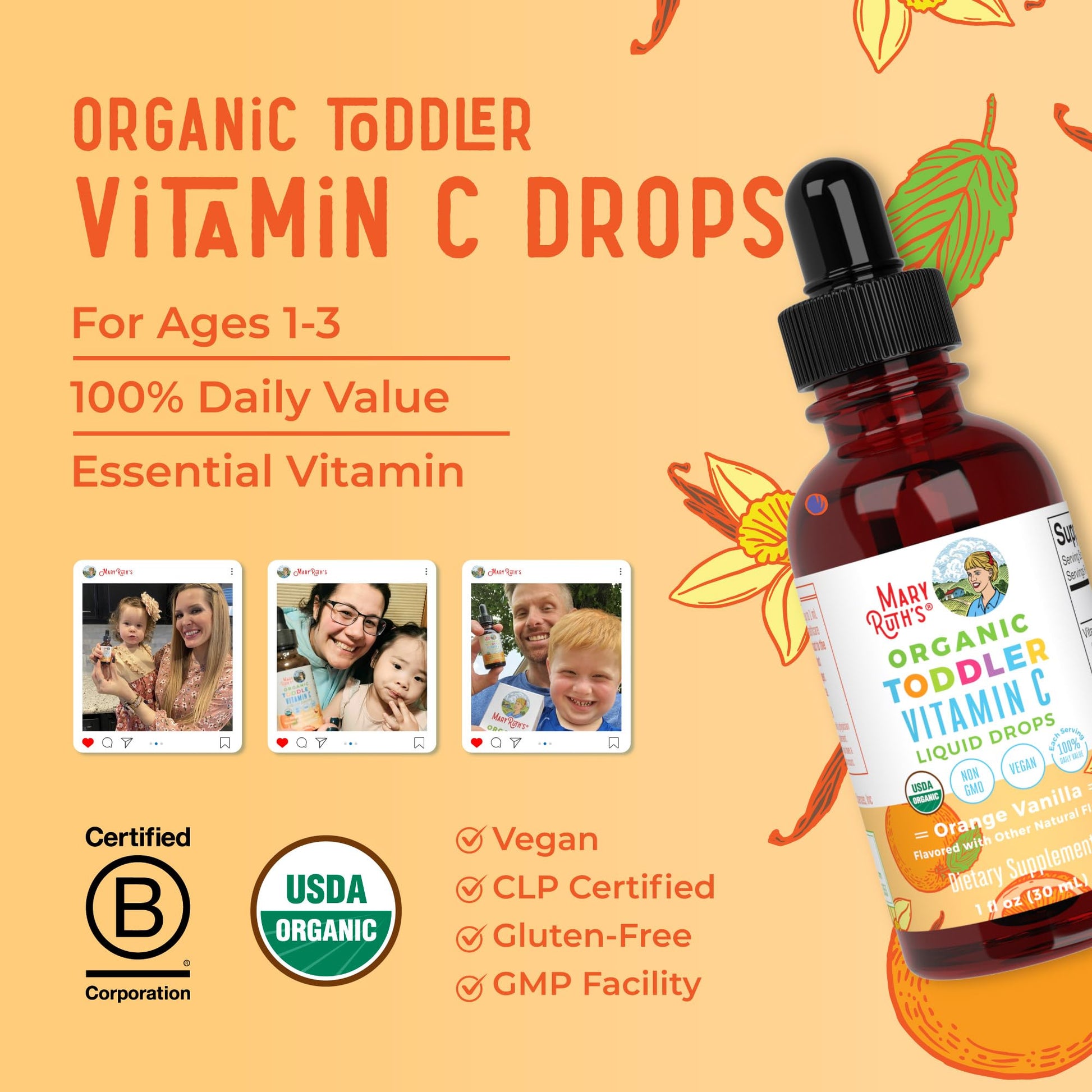MaryRuth Organics Toddler Vitamin C Drops | USDA Organic Vitamin C Liquid Drops for Toddler | Ages 1-3 Years | Vitamin for Immune Support & Overall Health | Vegan | Non-GMO | Gluten Free | 30 Servings - Nirvana Guru