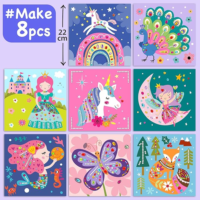 EZCRA Easy Arts and Crafts for Kids - Fun Gem Sticker Kit - 8 Unicorn Princess Themes, 990+ Stickers - Gem Art for Kids - Diamond Art Kits - Gifts for Girls Ages 3-8 nirvanaguru