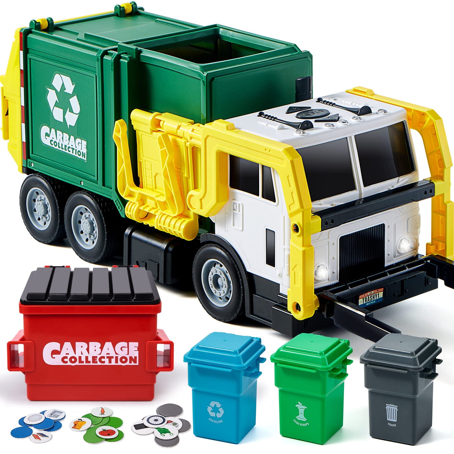 JOYIN Large Friction Powered Garbage Truck Toy Set, Includes Dumpster, Trash Bins, and Learning Cards for Kids, Boy Toys Birthday Gift for Boys Girls Kids Toddler Nirvana Guru