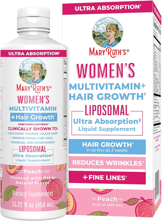 Women's Multivitamin + Lustriva Hair Growth Liposomal | Biotin 10000mcg | Clinically Tested for Thicker Hair, Wrinkles, Fine Lines, Skin Care | with Ashwagandha & Maca Root | Ages 18+ | 15.22 Fl Oz - Nirvana Guru