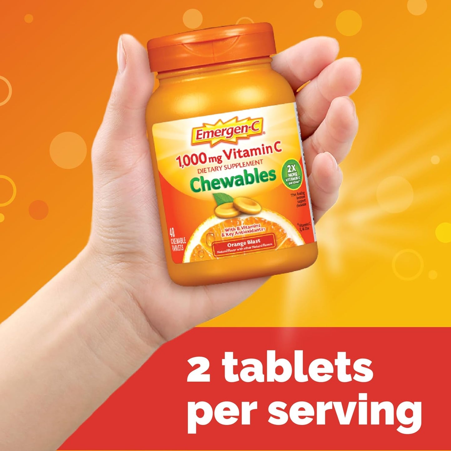 Emergen-C Chewable Vitamin C 1000mg, With B Vitamins And Antioxidants Tablet (40 Count, Orange Blast Flavor), Dietary Supplement Nirvana Guru