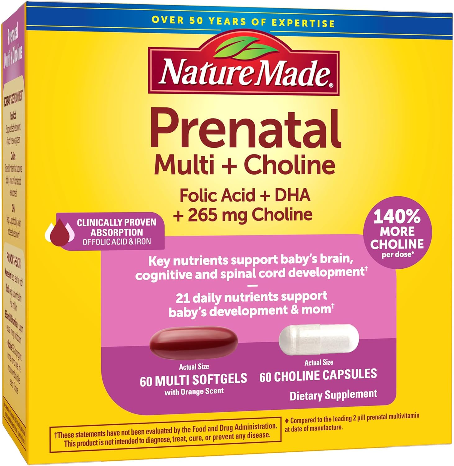 Nature Made Prenatal Vitamin Softgels + Choline Capsules, Folic Acid + DHA + Choline, 60 Prenatal Vitamins for Women, 60 Choline Supplements Capsules, 60 Day Supply - Nirvana Guru