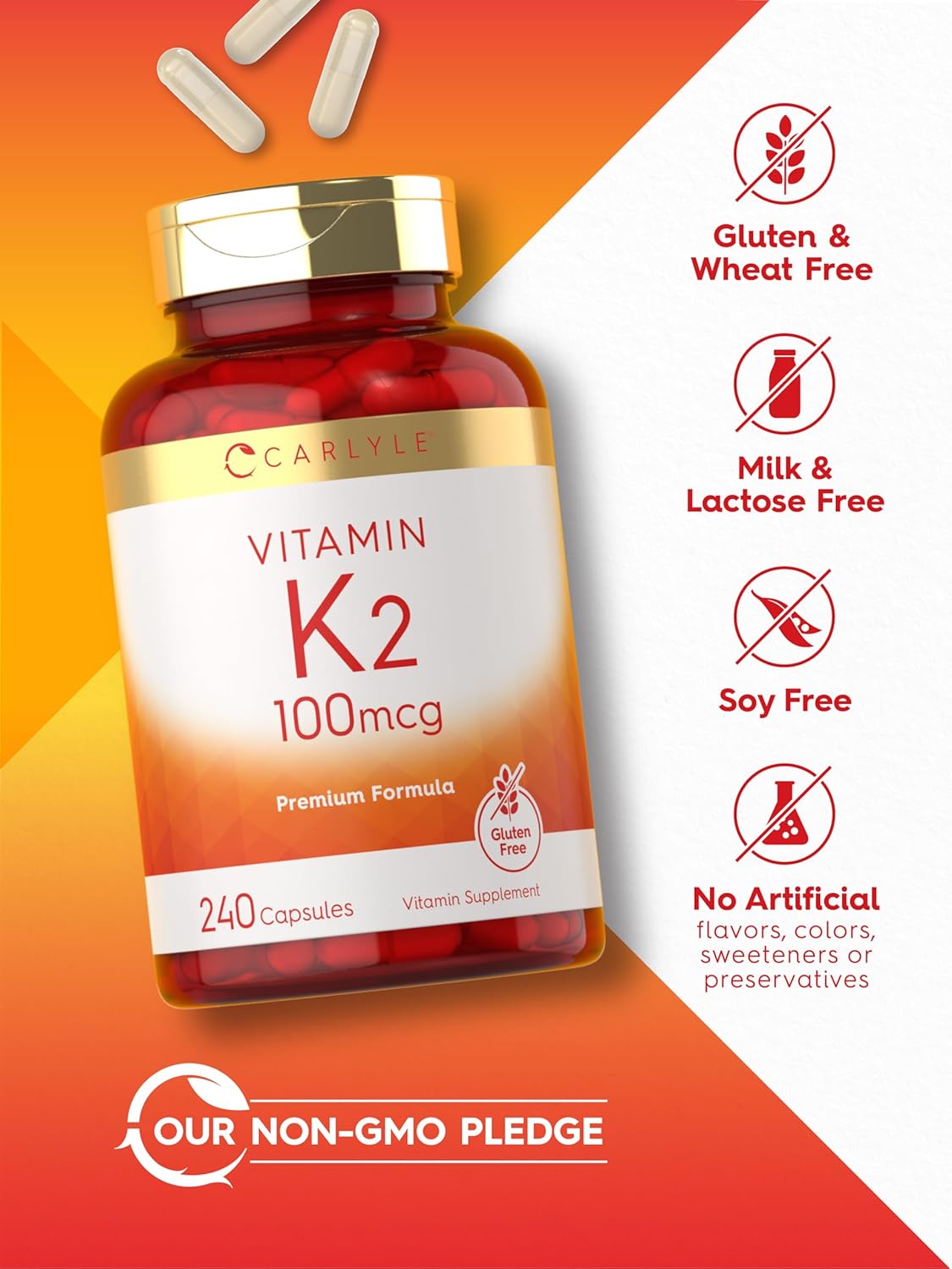 Carlyle Vitamin K2 Supplement 100 mcg | K2 MK-4 | 240 Capsules | Non-GMO & Gluten Free Nirvana Guru