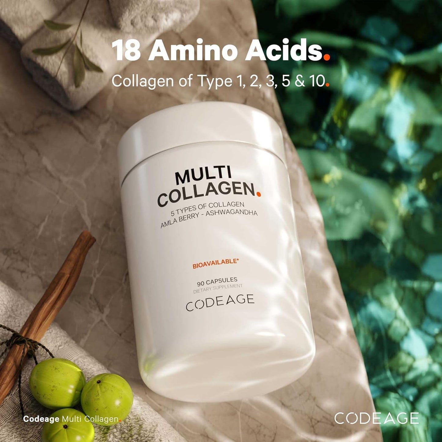 Codeage Multi Collagen Peptides Protein Capsules, 5 Collagen Types, Grass-Fed & Hydrolyzed Bovine Collagen Pills Supplement, Ashwagandha, Amla Berry Vitamins, Collagen Peptides - 90 Capsules - Nirvana Guru