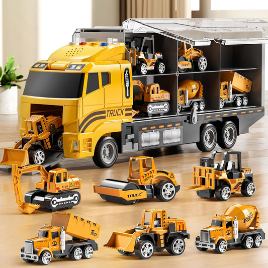 Toddler Boys Construction Truck Vehicle Toy Set with Play Mat and Die-Cast Toy Car, Transport Carrier Truck for Kids 3-5, Birthday Gifts Toys for 3-8 Year Old Boys Nirvana Guru