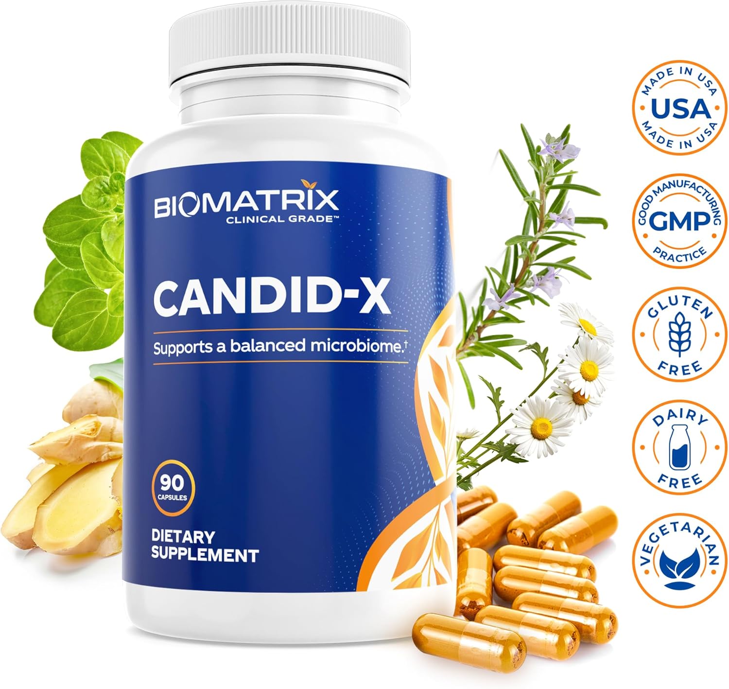 BioMatrix Candid-X Gut Cleanse with Berberine, Oregano, Sodium Caprylate, Chamomile, Ginger, PAU D'arco, Digestive Supplement for Men and Women | 90 Capsules Nirvana Guru