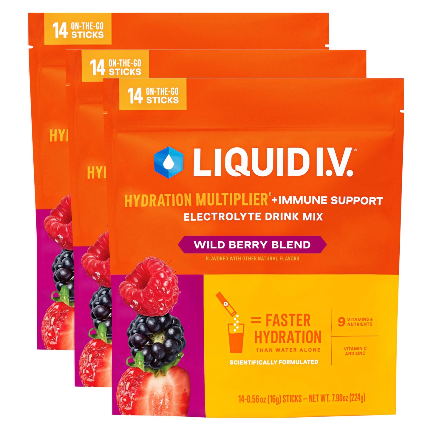 Liquid I.V.® Hydration Multiplier +Immune Support - Tangerine | Electrolyte Powder Drink Mix | 3 Pack (42 Servings) - Nirvana Guru