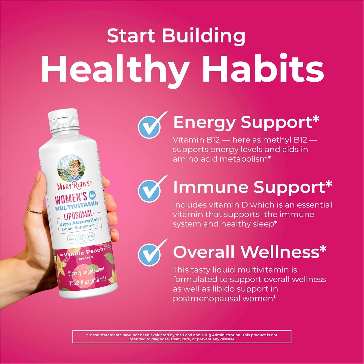 MaryRuth Organics Multivitamin for Women 40+, Womens Multivitamin Liposomal, Immune Support Supplement, Energy Supplements & Sleep Aid, Vegan, Sugar Free, Non-GMO, 15.22 Fl Oz - Nirvana Guru