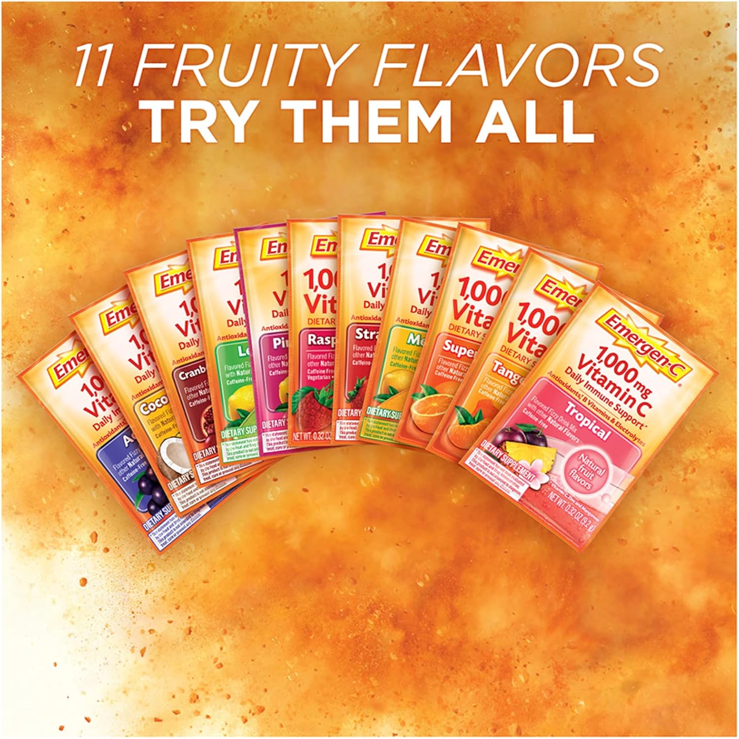 Emergen-C 1000mg Vitamin C Powder for Daily Immune Support Caffeine Free Vitamin C Supplements with Zinc and Manganese, B Vitamins and Electrolytes, Super Orange Flavor - 30 Count Nirvana Guru