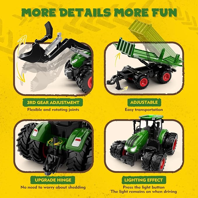 Remote Control Tractor Toy, Kids RC Tractor Set & Truck and Trailer Front Loader - Metal Car Head/8 Wheel/Light, Toddlers Farm Vehicle Toys for 3 4 5 6 7 8 9 Year Old Boys Girls Birthday Gift Nirvana Guru