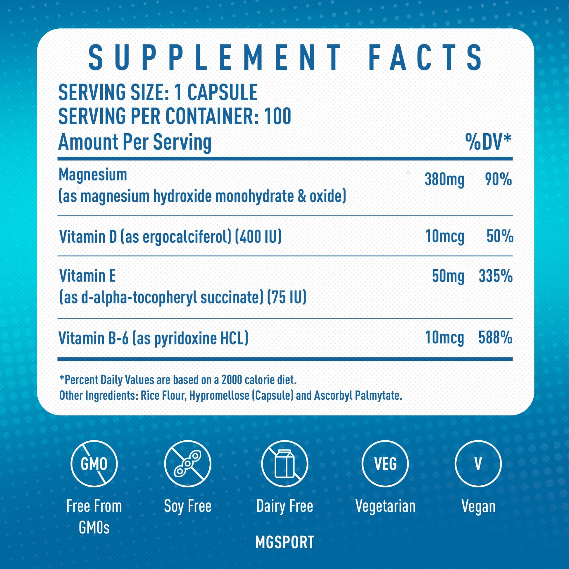 Magnesium Supplement Complex MGSPORT- High Absorption with Vitamins B6, D, E - Relieves Leg Cramps & Muscle Support - 60 Servings Nirvana Guru