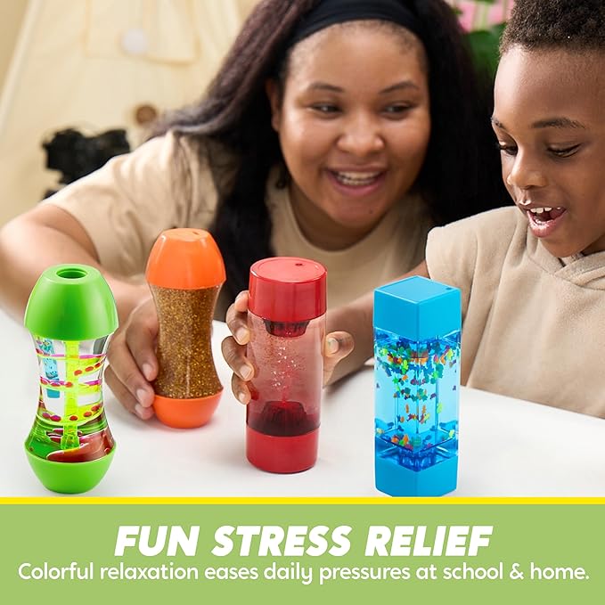JOYIN 4-Pack Fidget Tubes for Kids, Sensory Tubes, Stress Relief Toy, Speech Therapy Materials, Calming Toys for Children with Autism, Calm Down Corner Classroom Supplies, School Gifts for Toddlers nirvanaguru