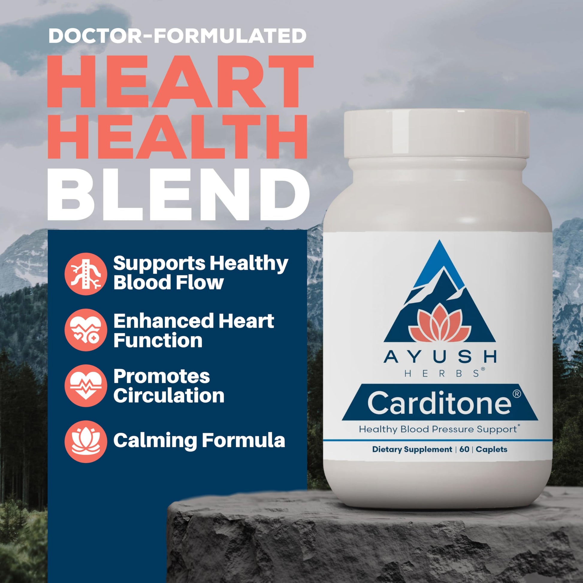 Ayush Herbs Carditone - Natural Heart Health Supplement for Women & Men, BP Formula, Holistic Heart Support with Rauwolfia, Arjuna, Calcium, and Magnesium - 60 Vegetarian Caplets (1 Count) Nirvana Guru