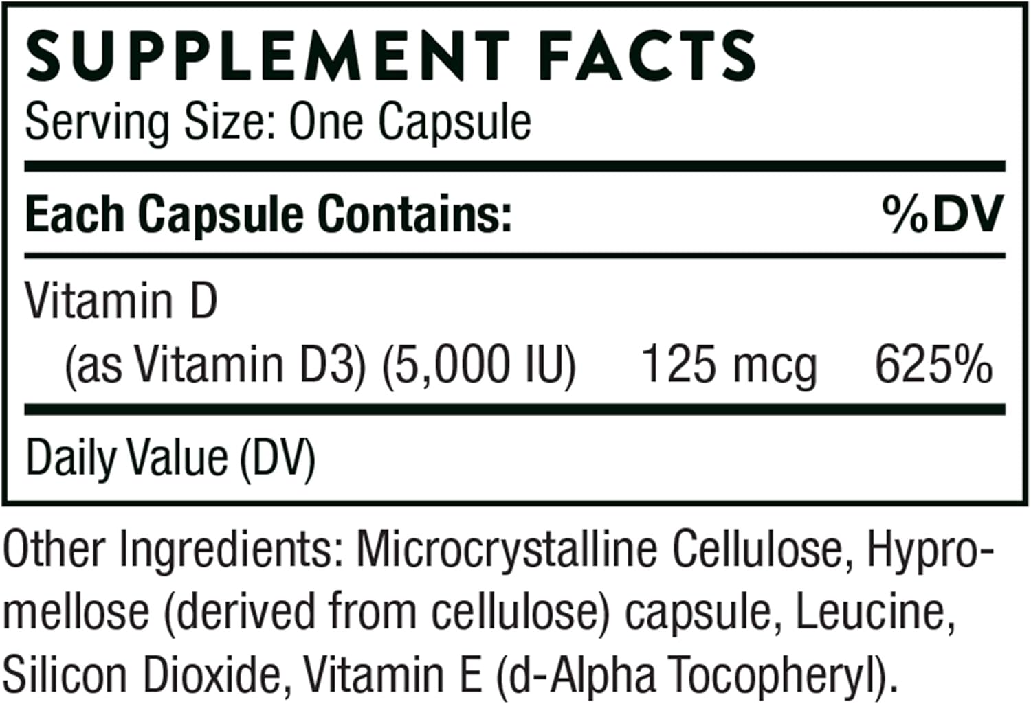 THORNE Vitamin D-5000 - Vitamin D3 Supplement - Support Healthy Bones, Teeth, Muscles, Cardiovascular, and Immune Function* - NSF Certified for Sport - Dairy-Free, Soy-Free - 60 Capsules - Nirvana Guru