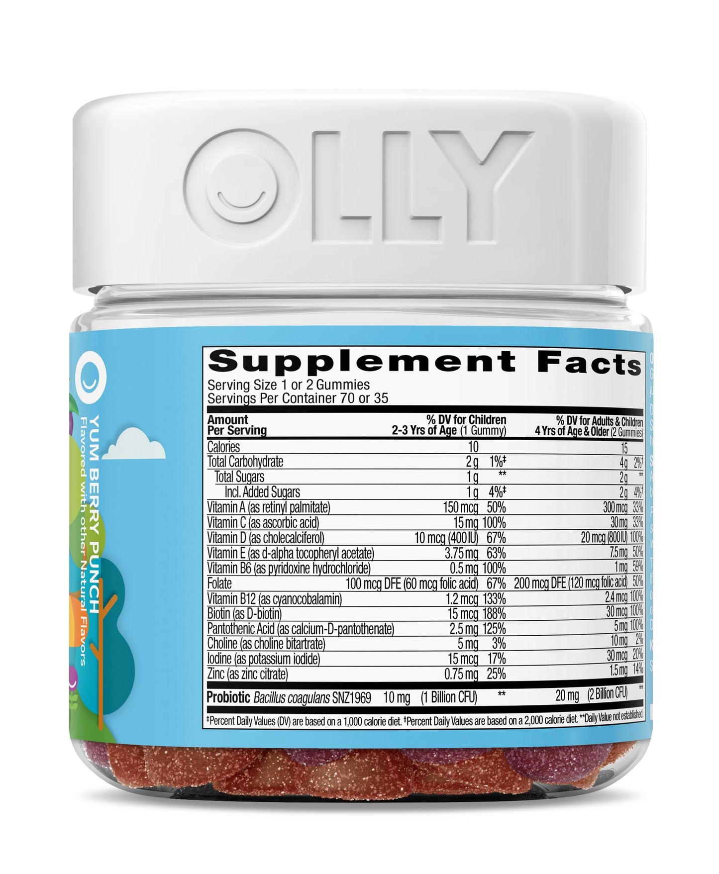 OLLY Kids Multivitamin & Probiotic Gummy, Digestive Support, Vitamins A, D, C, E, B, Zinc, Chewable Supplement, Berry Flavor, 50 day supply - 100 Count Nirvana Guru