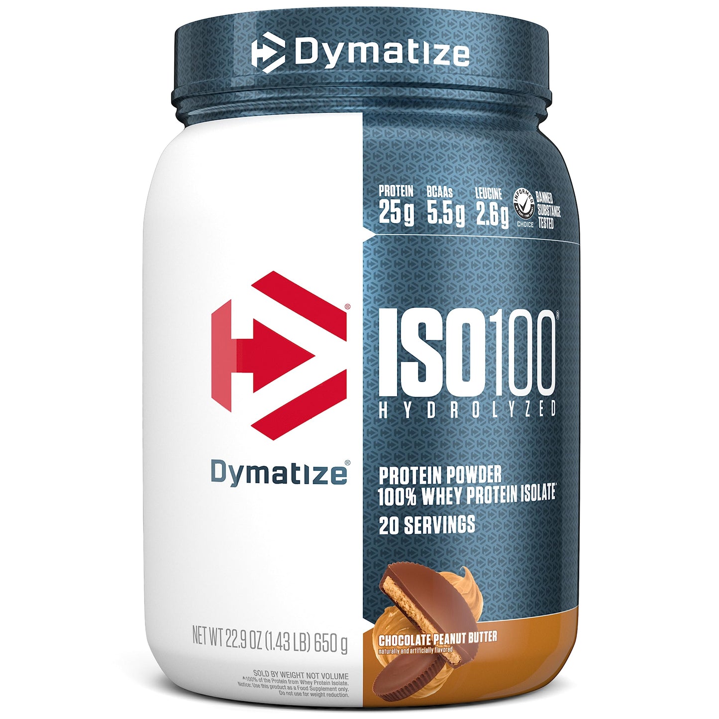 Dymatize ISO100 Whey Protein Powder Isolate, Gourmet Chocolate, 25g of Protein, 20 Servings, 5.5g BCAAs, Less Than 120 Cal., Gluten Free, 1g Fat, 1g Sugar, 2g Carb