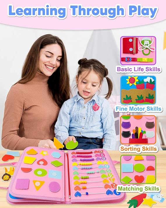 Exorany Busy Board Montessori Toys for Toddler Girl Birthday Gifts, Busy Book Sensory Learning Toys for Toddlers, Toddler Girl Airplane Car Travel Toy Educational Activities nirvanaguru