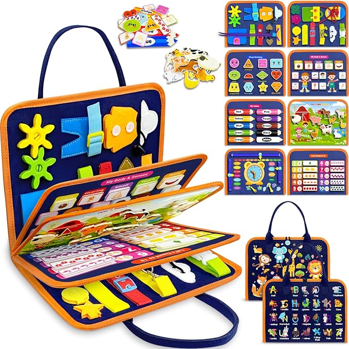 Exorany Busy Board Montessori Toys for Toddler Boy & Girl Birthday Gifts, Busy Book Learning Sensory Toys for Toddlers, Toddler Travel Toy Educational Activities Learn Fine Motor Skills nirvanaguru