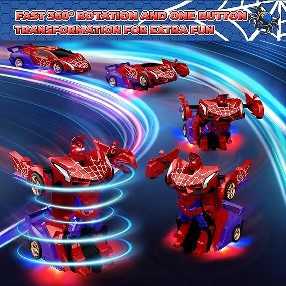 Spider Transform RC Cars Toys with Eye & Underbody Lights, 2.4GHz Remote Control Car One-Button Deformation, Fast 360°Rotation Robot Toys Birthday Gifts for 3 4 5 6 7 8 9 10 Year Old Boys Age 4-7 8-12 nirvanaguru