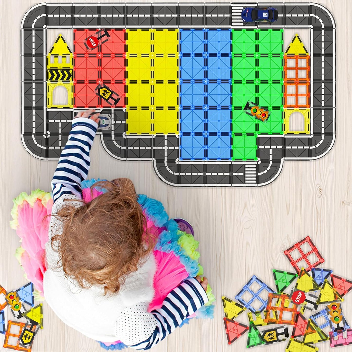 Magnetic Tiles - Road Set, Magnetic Building Blocks, Preschool Montessori Toys Gift for 3+ Year Old Boys and Girls, Sensory Travel Toys for Kids Aged 3-5 and 4-8, Ideas for Toddler with Autism Nirvana Guru