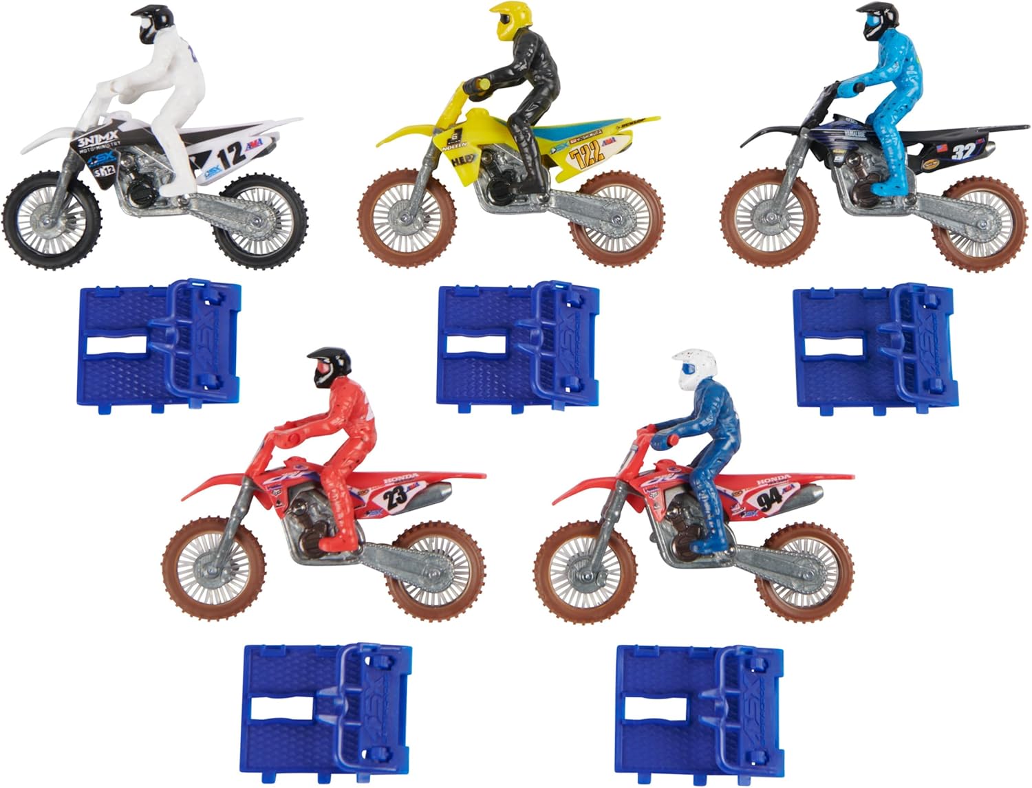 Supercross, Authentic 5-Pack of 1:24 Scale Die-Cast Motorcycles with Rider Figure, Toy Moto Bike for Kids and Collectors Ages 3 and up nirvanaguru