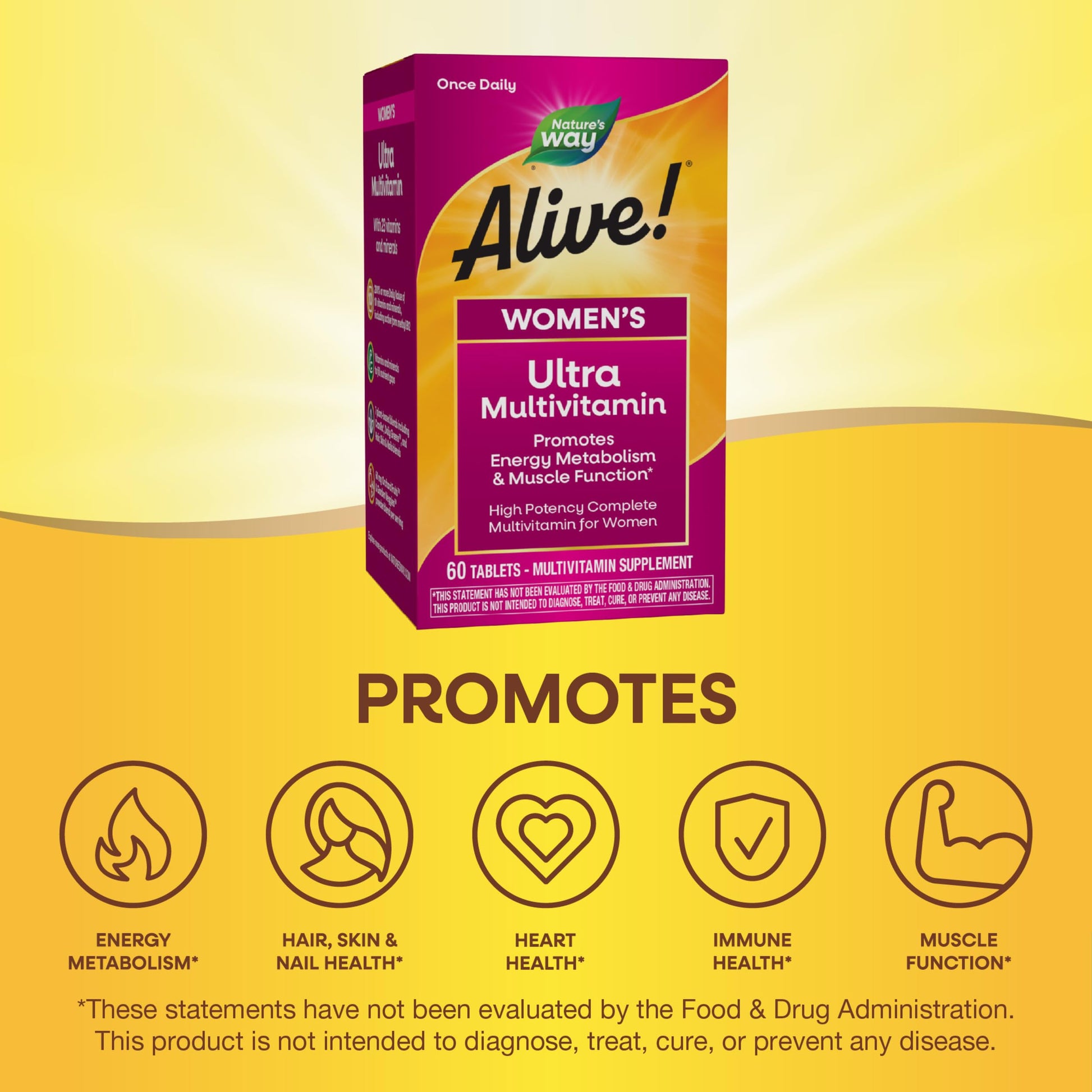 Nature's Way Alive! Women's Daily Ultra Multivitamin, High Potency Formula, Promotes Energy Metabolism and Muscle Function*, with Methylated B12, 60 Tablets - Nirvana Guru