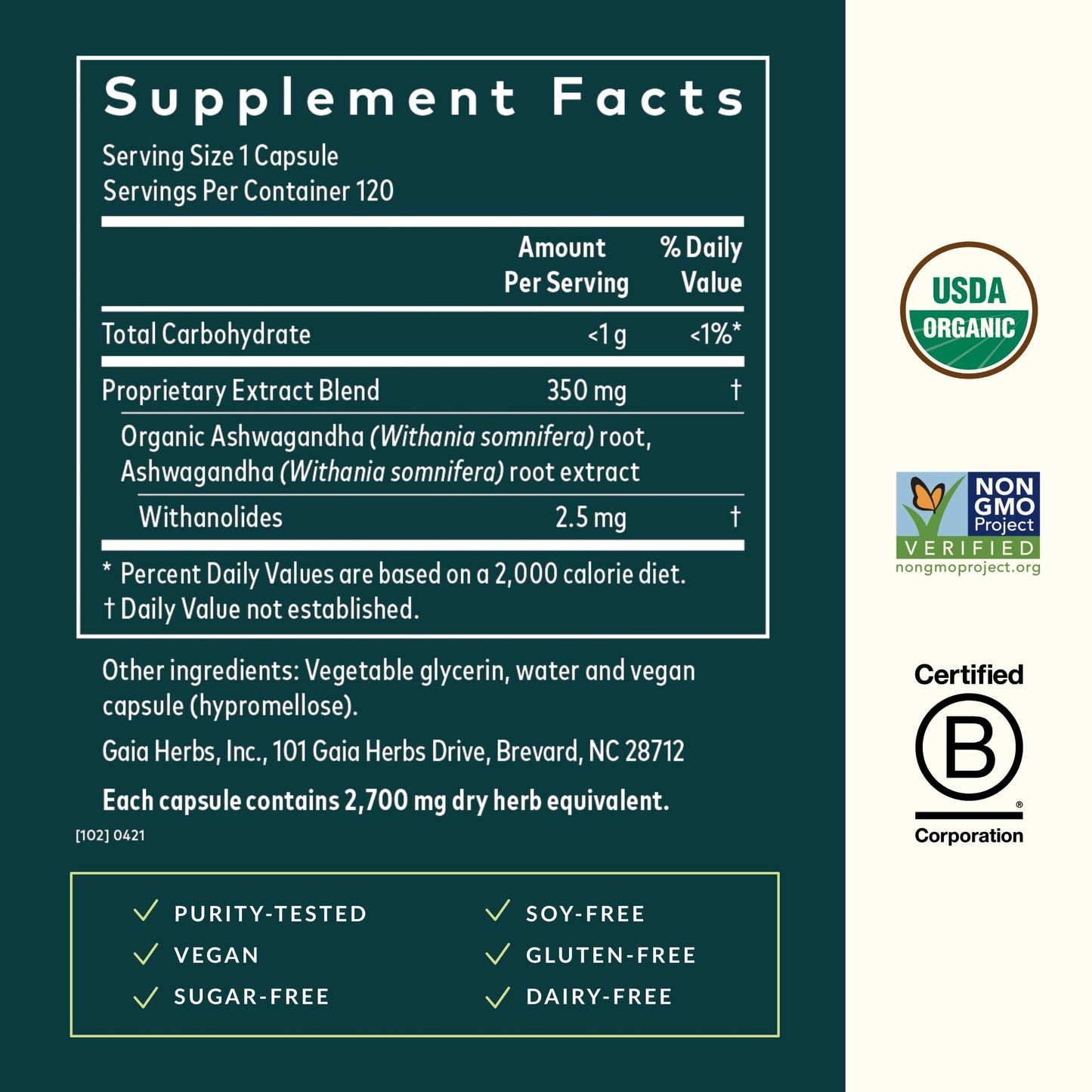 Gaia Herbs Ashwagandha Root - Stress Relief & Immune Support Supplement - Supports Balanced Energy Levels and Positive Outlook - 120 Vegan Liquid Phyto Capsules (1 Pack) Nirvana Guru