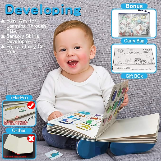 iHarPro Busy Book for Kids, Montessori Toys for Toddlers, Autism Sensory Educational Toys, Toddler Preschool Learning Activity Binder and Early Books - for Boys & Girls Develops Fine Motor Skills nirvanaguru