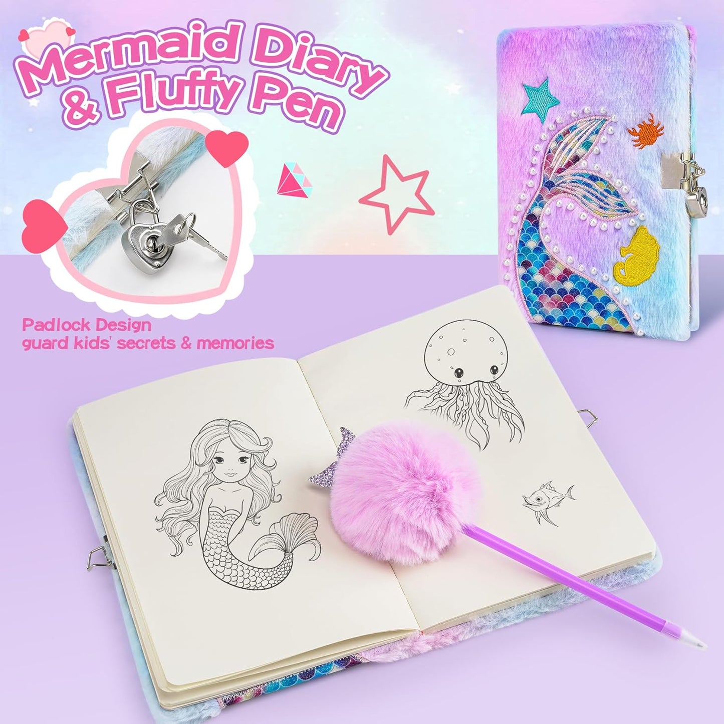 Cherry Tale Mermaid Toys Gifts for Girls 4-6 7 8 9 10 Years Old, Girls Birthday Gifts Set with Light Up Star Pillow Diary Plush DIY Water Bottle Kits, for Daughter Niece Christmas Nirvana Guru