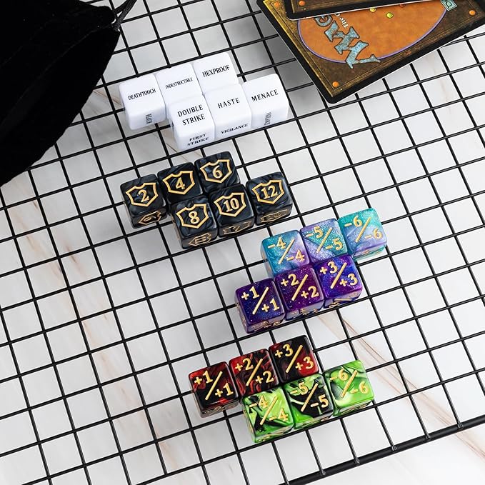 63 Pieces MTG Dice Counters Bulk Ability Keywords MTG Tokens Shield Life Counter 6 Sided Dice Set for Magic The Gathering,TCG,Cards Gaming Accessories nirvanaguru