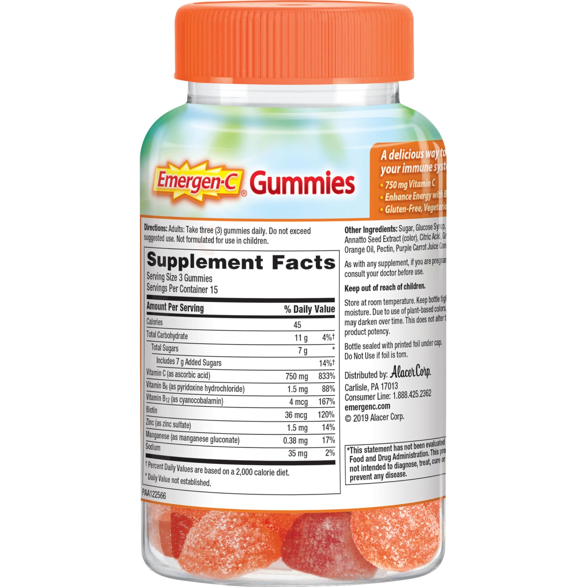 Emergen-C 750mg Vitamin C Gummies for Adults, Immunity Gummies with B Vitamins, Gluten Free, Orange, Tangerine and Raspberry Flavors, 45 Count (Pack of 1) Nirvana Guru