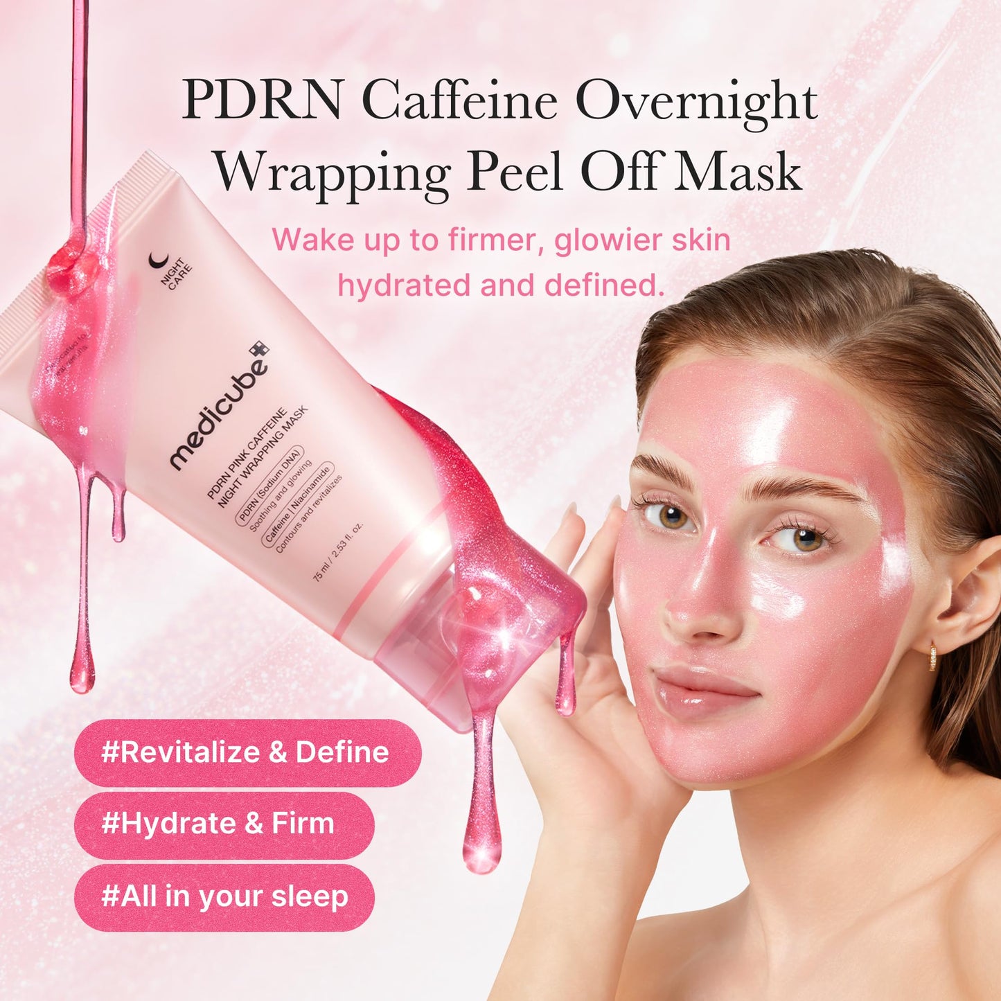 medicube PDRN Caffeine Overnight Wrapping Peel Off Facial Mask | Firming, Depuffing & Hydration | Salmon DNA + Caffeine + Collagen For Refined, Glass Skin & Face Contour Support | Korean Skin Care Nirvana Guru