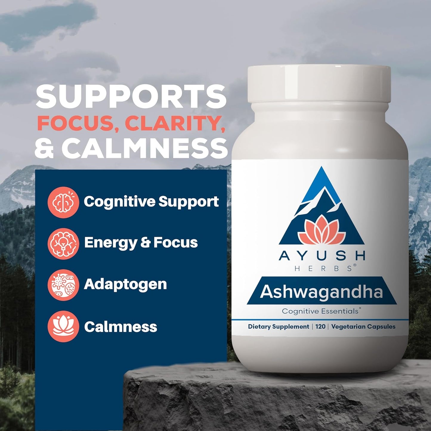 Ayush Herbs Ashwagandha Capsules - Ashwagandha for Men & Women, Ashwagandha Supplements, Pure Ashwagandha Root Powder for Stress, 500mg per Pill - 120 Vegetarian Caplets (1 Count) Nirvana Guru