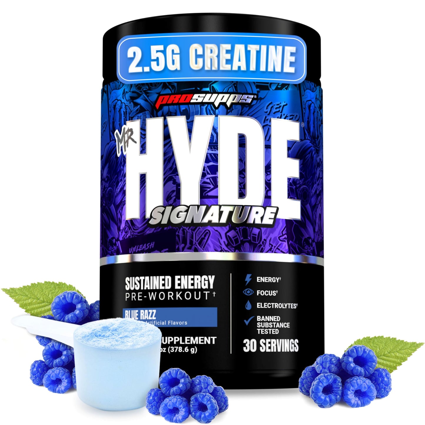 PROSUPPS Mr. Hyde Signature Pre Workout Powder with Creatine, Beta Alanine & Caffeine - Performance, Energy & Endurance - Clean Fitness & Gym Supplements for Men & Women (Blue Razz, 30 Servings) Nirvana Guru