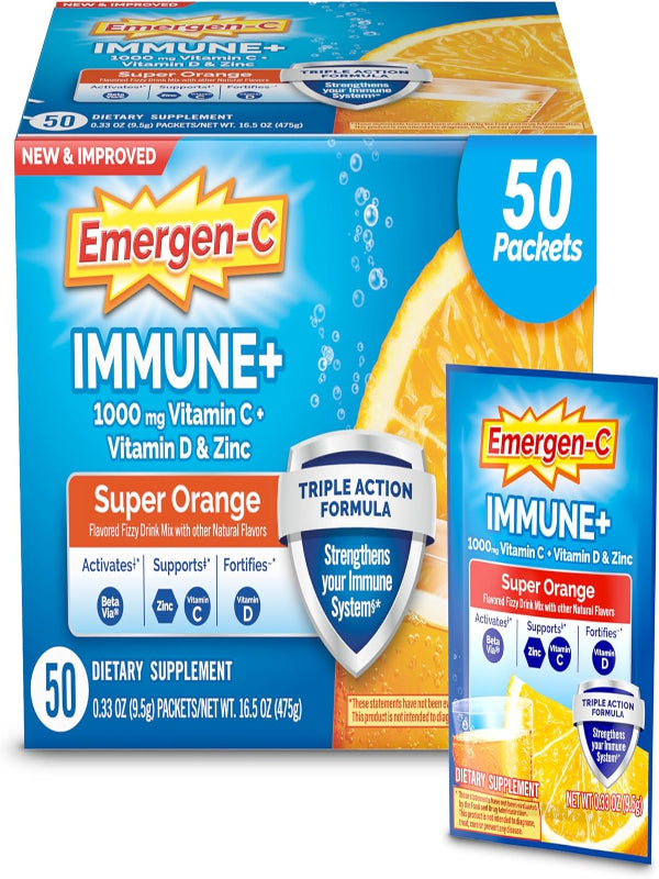 Emergen-C Immune+ Triple Action Immune Support Powder, BetaVia (R), 1000mg Vitamin C, B Vitamins, Vitamin D and Antioxidants, Raspberry – 30 Count Nirvana Guru