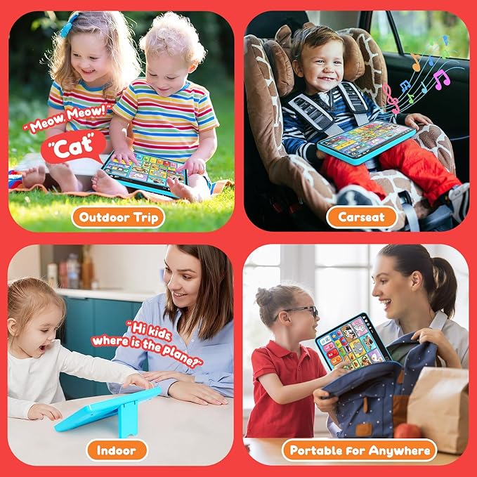Trilingual Learning Toy Tablet with Music & Sound, Montessori Speech Musical Therapy Toys, Gifts for Boy, Girl, Baby, Toddler, for Age 1, 2, 3 Year Old (12-18 Months) nirvanaguru