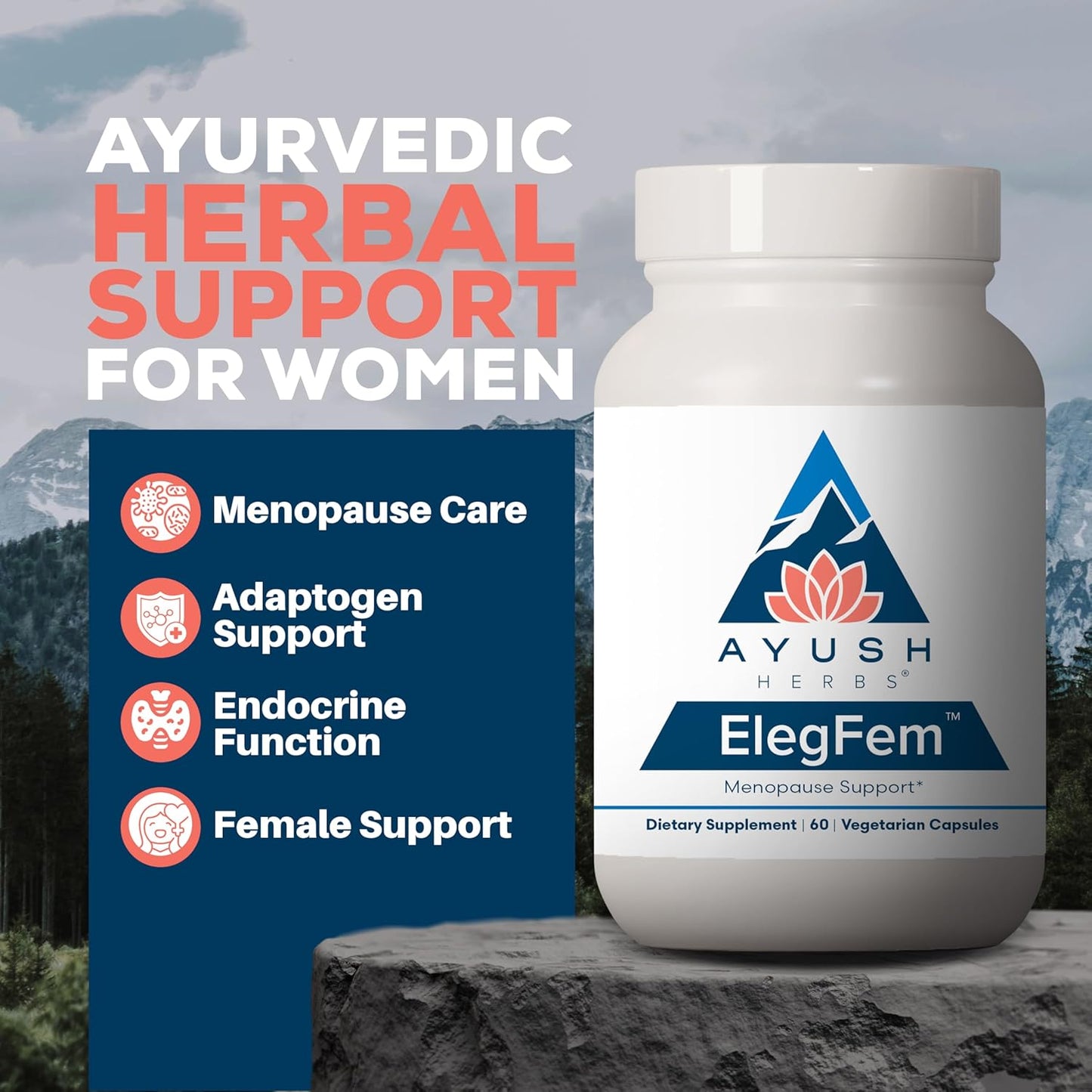 Ayush Herbs ElegFem - Menopause Supplements for Women, Hormone Balance for Women, Perimenopause Natural Hormone Support, Hot Flash Support with Cohosh - 60 Vegetarian Capsules (1 Count) Nirvana Guru