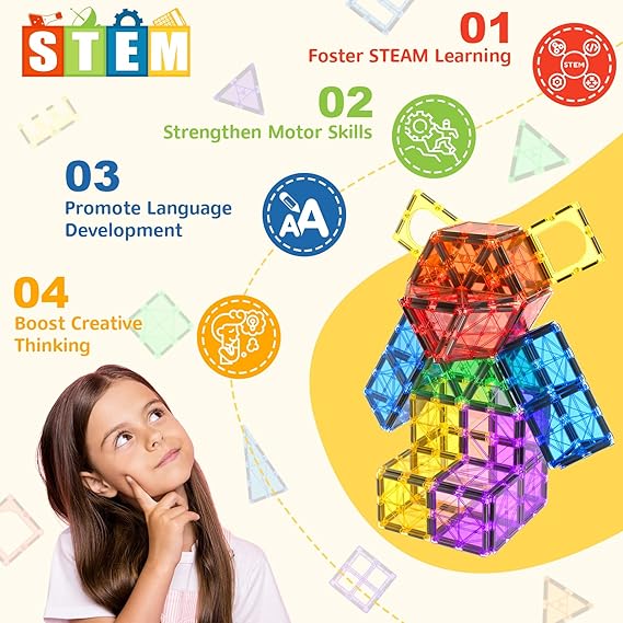 60 PCS Magnetic Building Tiles Kids Toys STEM Magnetic Blocks Sensory Toys Kids Games Magnet Building Toy for Boys and Girls Aged 3+, Kid Brain Development Preschool Kindergarten Toddler Toy nirvanaguru