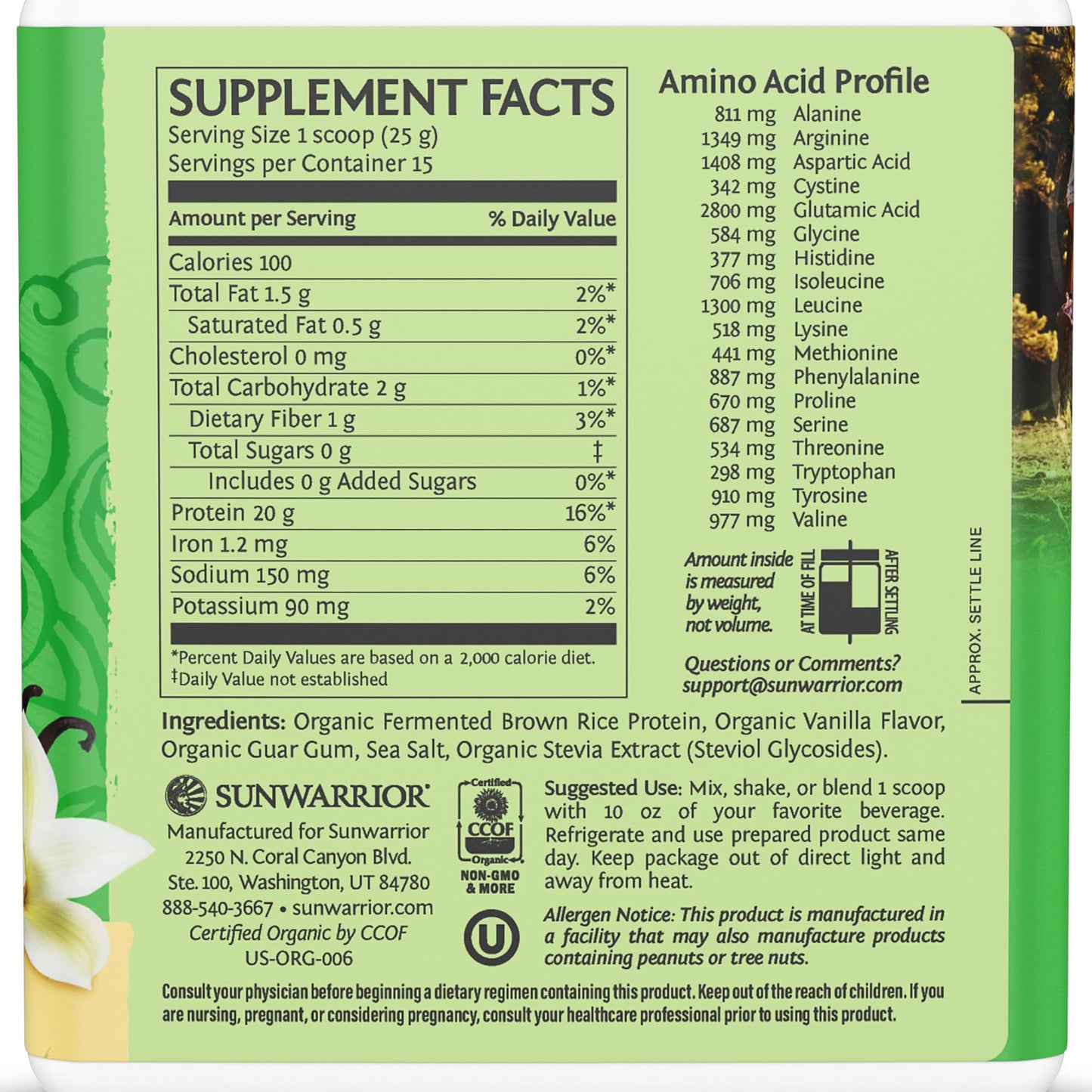 Brown Rice Protein Powder with Bcaa & Amino Acids Raw Rice Protein Shake Gluten Free Low Carb Dairy Free | Plant Based Classic Sprouted Brown Rice Protein Powder Natural 375g by Sunwarrior - Nirvana Guru