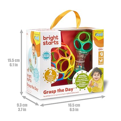 Bright Starts Easy-Grasp Oball Bundle Gift Set - Grasp The Day, Ball and Rattle Toys 2-Pack, BPA Free, Unisex, Newborn+ nirvanaguru