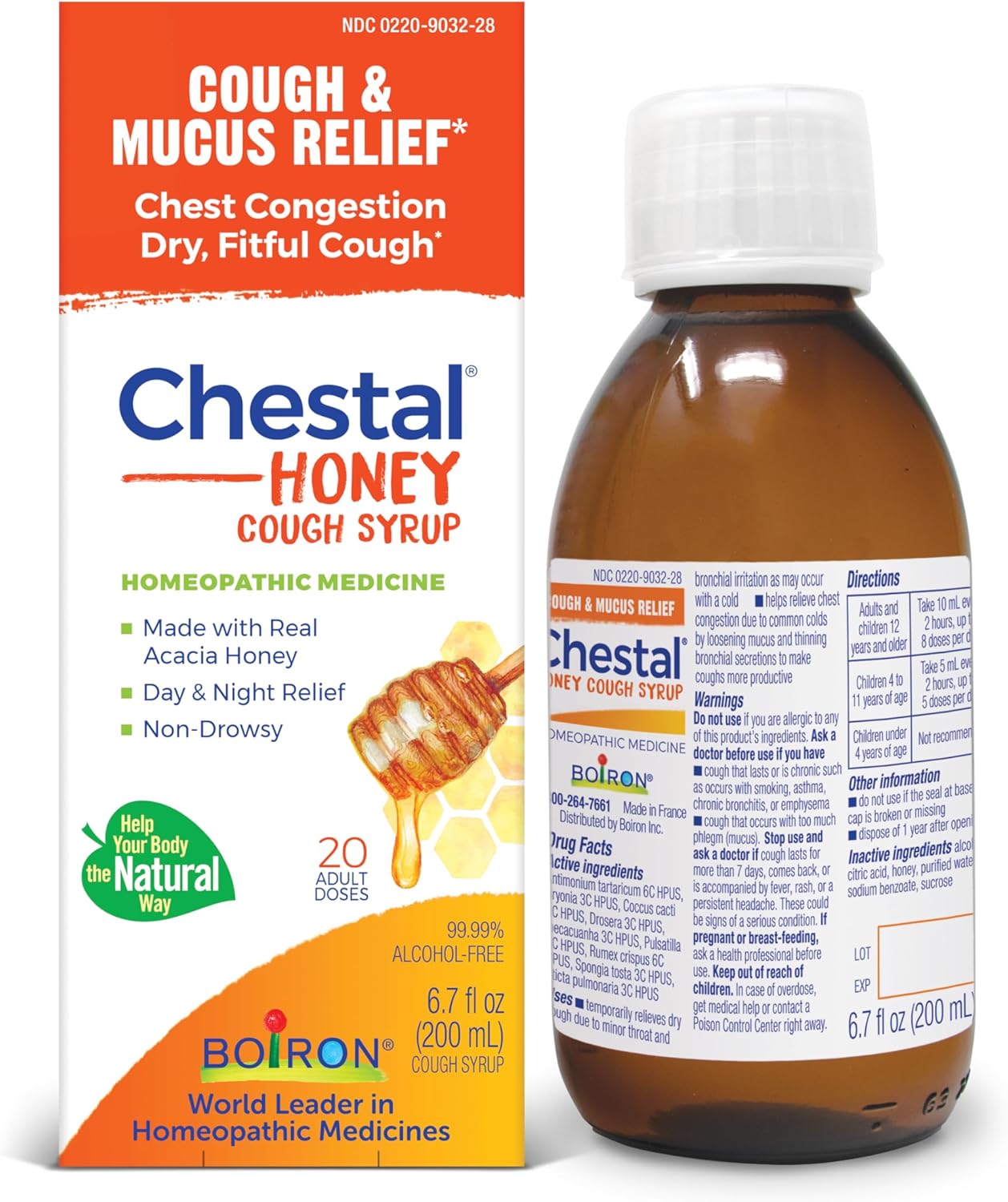 Boiron Chestal Honey Adult Cold and Cough Syrup for Nasal and Chest Congestion, Runny Nose, and Sore Throat Relief - 6.7 Fl oz - Nirvana Guru