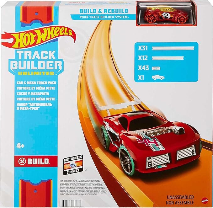 Hot Wheels Toy Car Mega Track Set Pack, 87 Component Building Parts for 40-ft of Track & 1:64 Scale Vehicle (Amazon Exclusive) nirvanaguru