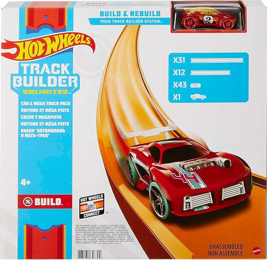 Hot Wheels Toy Car Mega Track Set Pack, 87 Component Building Parts for 40-ft of Track & 1:64 Scale Vehicle (Amazon Exclusive) nirvanaguru