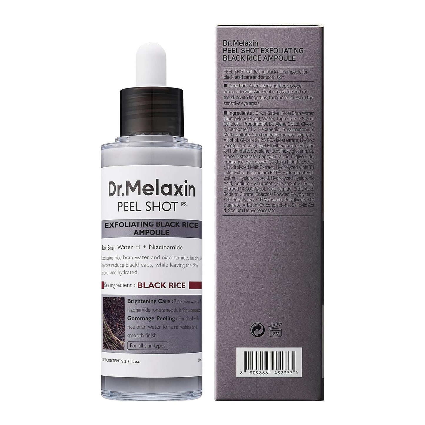 Peel Shot Glow Black Rice Peeling Ampoule, Soft Exfoliating Face and Body Scrub Dead Skin Cells, Blackheads Remover for All Skin Types korean skin care 80ml Nirvana Guru