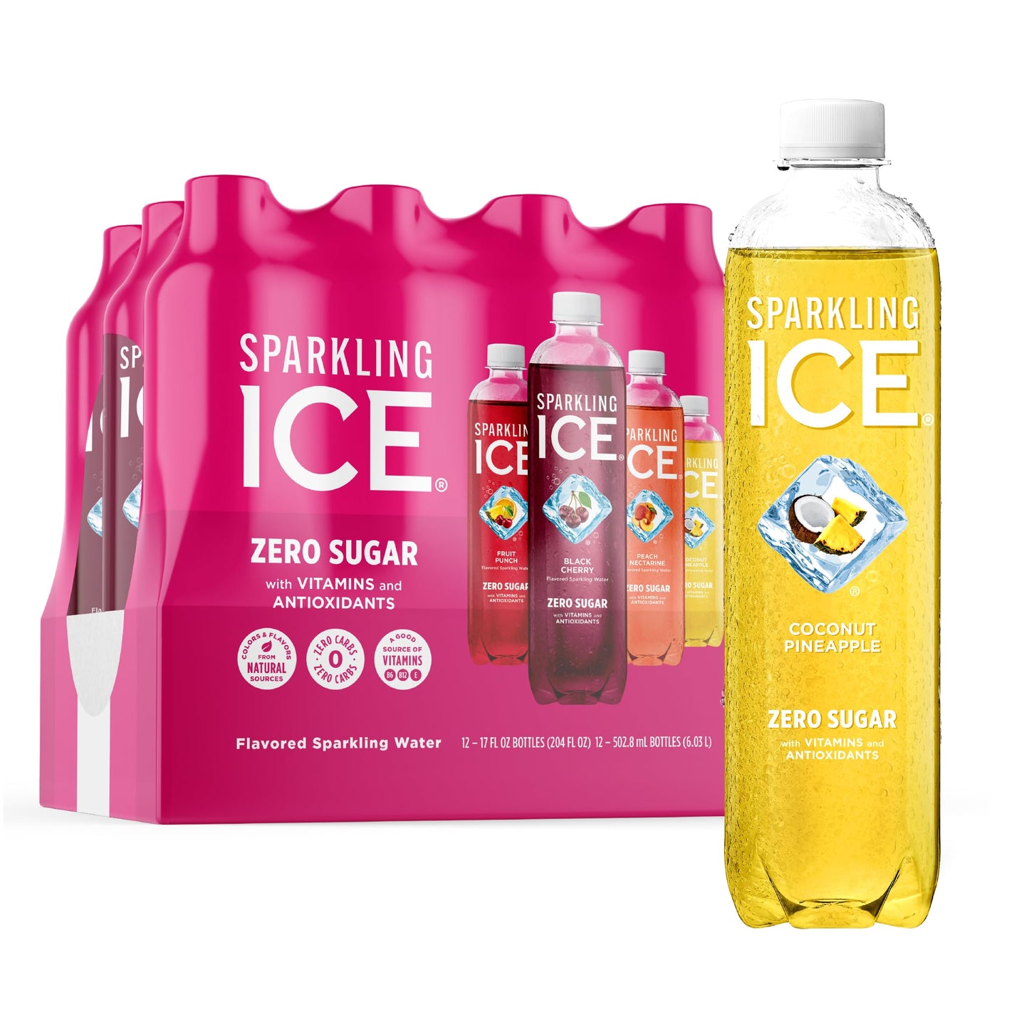 Sparkling Ice Purple Variety Pack, Flavored Water, Zero Sugar, with Vitamins and Antioxidants, 17 fl oz, 12 count (Black Raspberry, Cherry Limeade, Orange Mango, Kiwi Strawberry) - Nirvana Guru