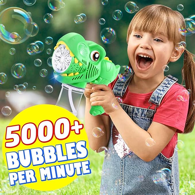 Kids Bubble Gun 2 Pack Dino Bubble Machine Gun for Toddlers with 4 Solutions Automatic 13-Hole Bubbles for Kids Blower Maker Easter Basket Essentials Stocking Stuffers Gift Party Favors for Boys Girls nirvanaguru