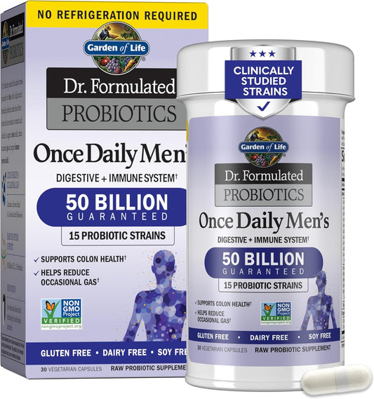 Garden of Life Probiotics for Men Dr Formulated 50 Billion CFU 15 Probiotics for Digestive Health + Organic Prebiotic Fiber for Colon & Immune Support, Daily Gas Relief, Shelf Stable, 30 Capsules - Nirvana Guru