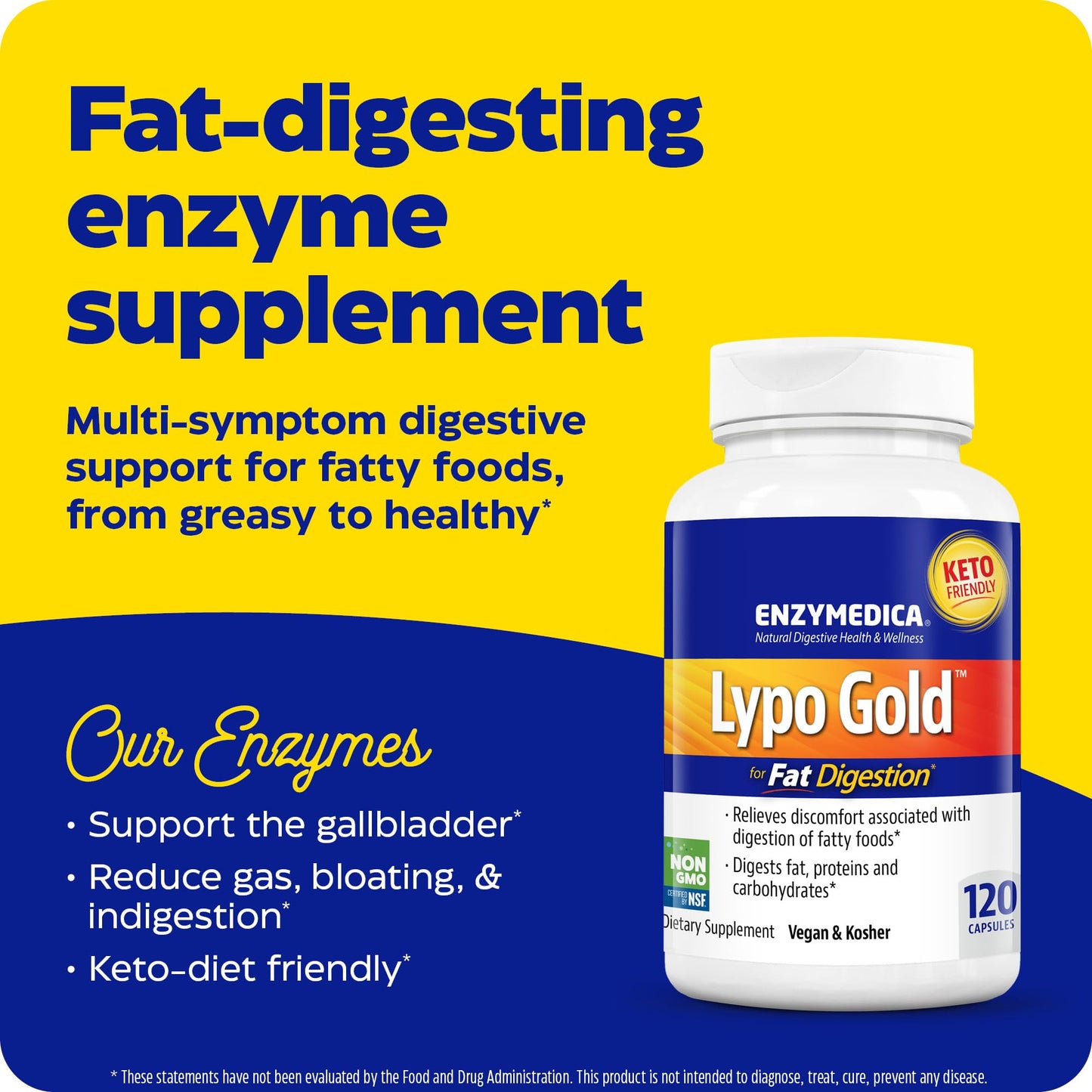 Enzymedica Lypo Gold, Digestive Enzymes for Fat Digestion, Offers Fast Acting Gas & Bloating Relief, 60 Count - Nirvana Guru