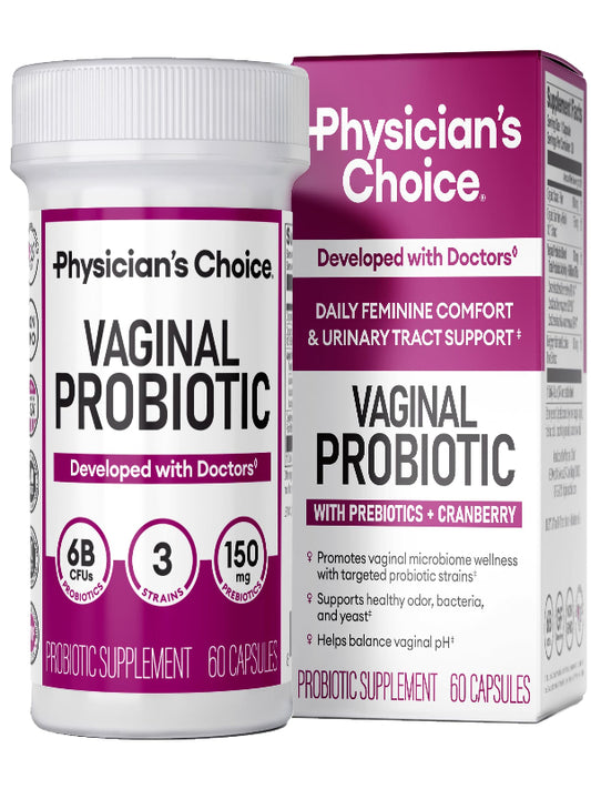 Physician's CHOICE Vaginal Probiotics for Women - pH Balance, Odor Control, Yeast Balance, Vaginal Flora & Feminine Health - 6B CFU with Organic Prebiotics and Cranberry Extract - 30 CT
